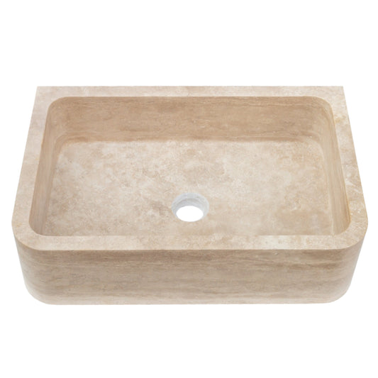 TCSC | Troia Light Travertine Rectangular Farmhouse Kitchen Sink (W)18" (L)27.5" (H)7"