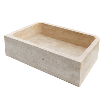 TCSC | Troia Light Travertine Rectangular Farmhouse Kitchen Sink (W)18" (L)27.5" (H)7"