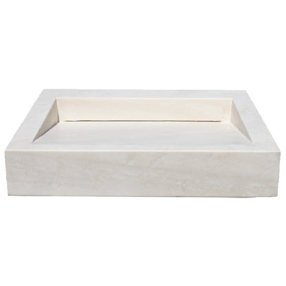 TCSC | White Limestone Rectangular Hidden Drain Bathroom Above-vanity Sink (W)18" (L)21.4"