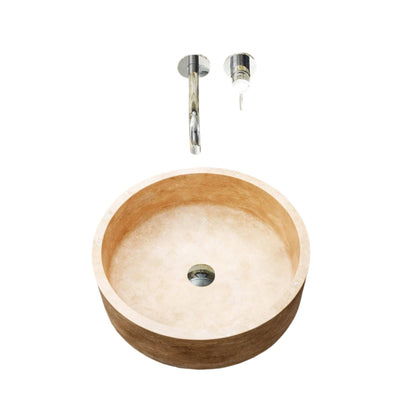 TCSC | Troia Light Travertine Cylinder Round Above Vanity Bathroom Sink Honed (D)16" (H)6"