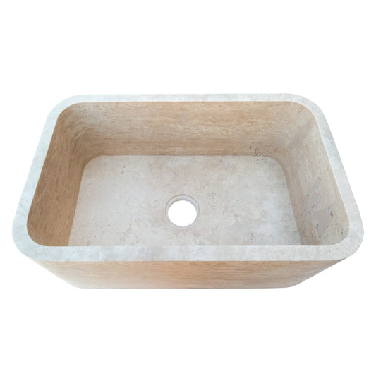 TCSC | Troia Light Travertine Rectangular Farmhouse Kitchen Sink Honed (W)18" (L)30" (H)10"