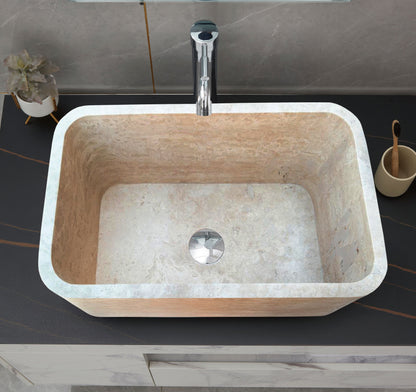 TCSC | Troia Light Travertine Rectangular Farmhouse Kitchen Sink Honed (W)18" (L)30" (H)10"