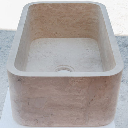 TCSC | Troia Light Travertine Rectangular Farmhouse Kitchen Sink Honed (W)18" (L)30" (H)10"