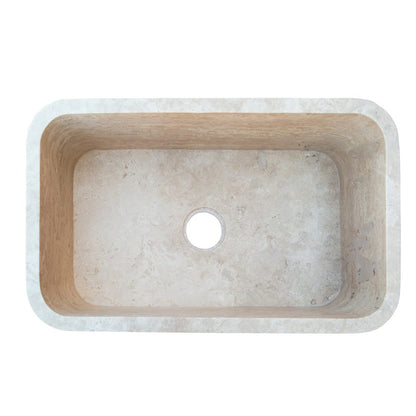 TCSC | Troia Light Travertine Rectangular Farmhouse Kitchen Sink Honed (W)18" (L)30" (H)10"