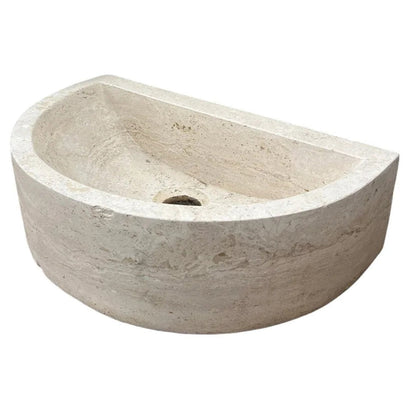 TCSC | Troia Light Travertine Half Round Wall-mount Bathroom Sink (W)10" (L)16" (H)6"