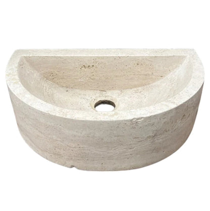 TCSC | Troia Light Travertine Half Round Wall-mount Bathroom Sink (W)10" (L)16" (H)6"