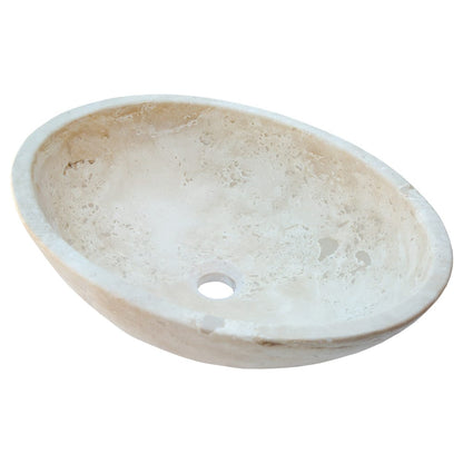 TCSC | Troia Light Travertine Above Vanity Bathroom Oval Vessel Sink (W)16" (L)21"