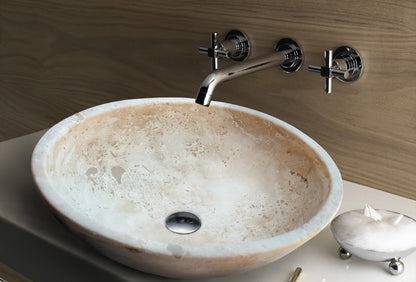 TCSC | Troia Light Travertine Above Vanity Bathroom Oval Vessel Sink (W)16" (L)21"