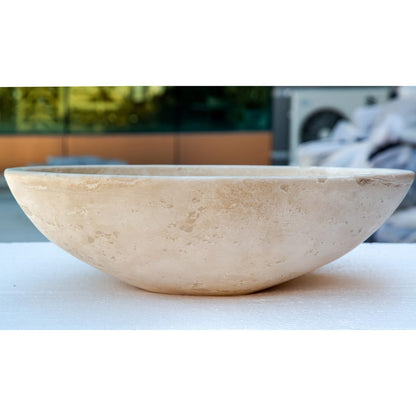 TCSC | Troia Light Travertine Above Vanity Bathroom Oval Vessel Sink (W)16" (L)21"