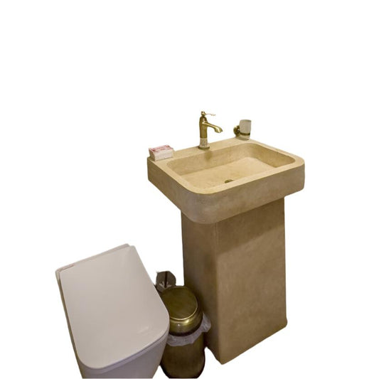 TCSC | Troia Light Travertine Pedestal Stand-alone Sink Honed and Filled (W)19" (L)26" (H)33.5"