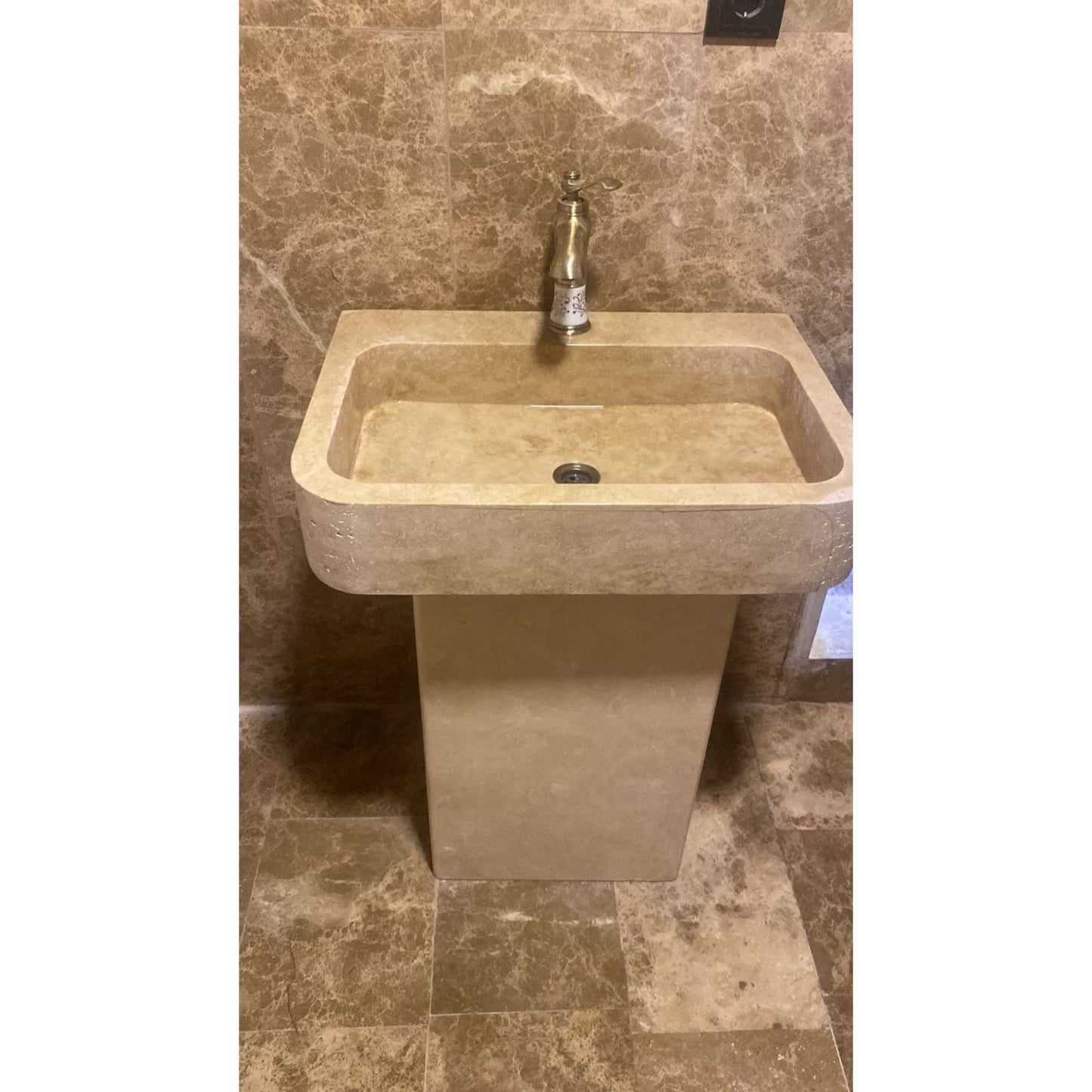 Troia Light Travertine Pedestal Stand-alone Sink Honed and Filled (W)19" (L)26" (H)33.5"