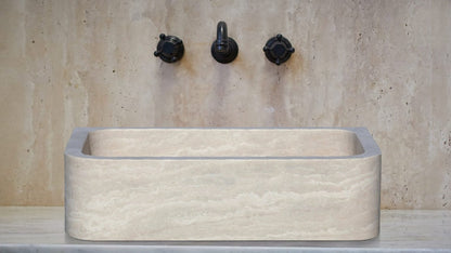 TCSC | Troia Light Travertine Rectangular Farmhouse Kitchen Sink (W)18" (L)27.5" (H)7"