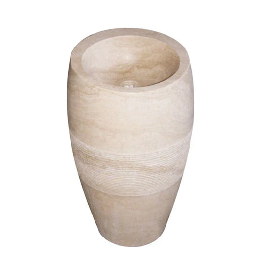 TCSC | Troia Light 3 piece Travertine Pedestal Stand-alone Sink Curved Honed (D)16" (H)33.5"