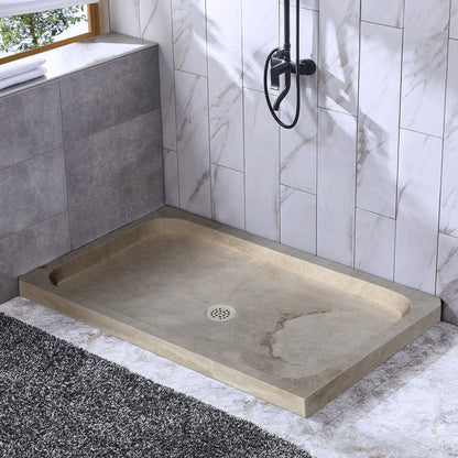 Troia Light Travertine Rectangular Shower Base Hand-carved from Solid Block (W)32" (L)48" (H)3"