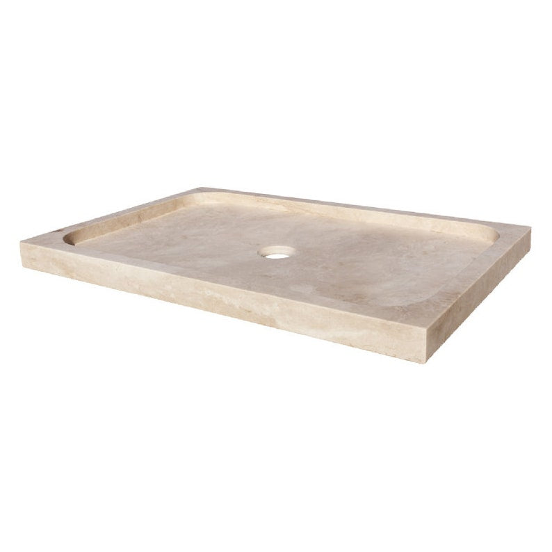 Troia Light Travertine Rectangular Shower Base Hand-carved from Solid Block (W)32" (L)48" (H)3"