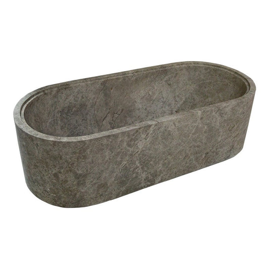 TCSC | Tundra Gray Marble Bathtub Hand-carved from Solid Marble Block (W)29.5" (L)67" (H)19.5"