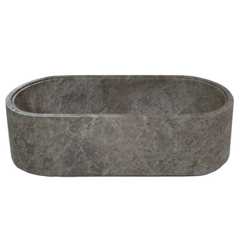 TCSC | Tundra Gray Marble Bathtub Hand-carved from Solid Marble Block (W)29.5" (L)67" (H)19.5"