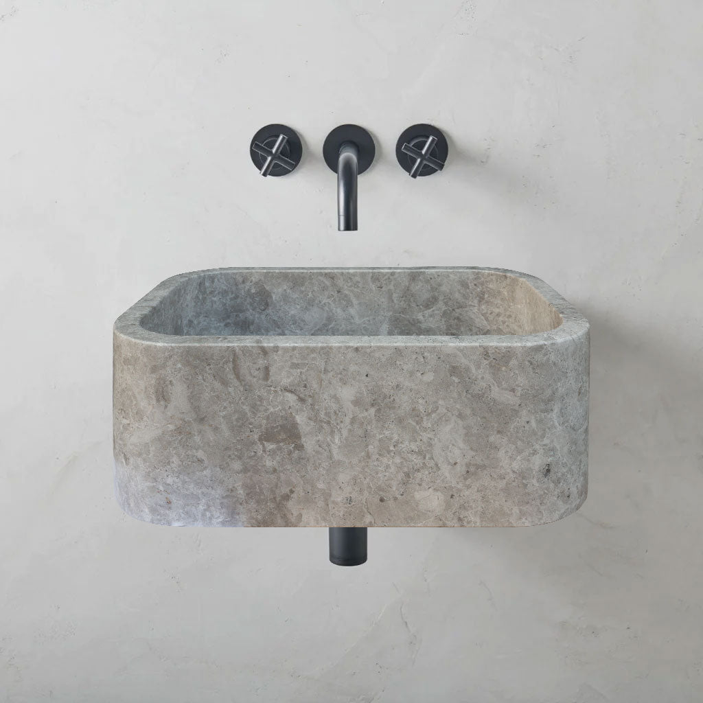 TCSC | Tundra Gray Marble Rectangular Wall-mount Bathroom Sink (W)12" (L)18" (H)7"