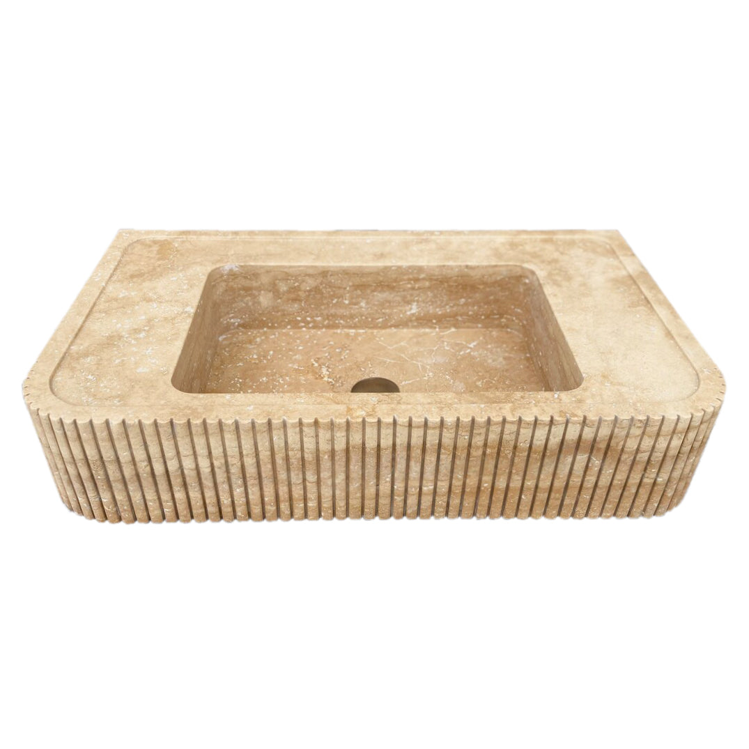 Tuscany Walnut Travertine Wall-mount Bathroom Vanity Sink Ribbed Textured Front