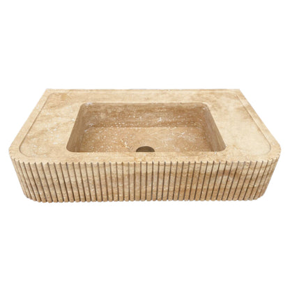 TCSC | Tuscany Walnut Travertine Wall-mount Bathroom Vanity Sink Ribbed Textured Front