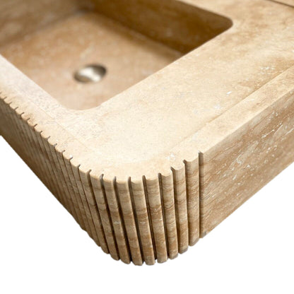 TCSC | Tuscany Walnut Travertine Wall-mount Bathroom Vanity Sink Ribbed Textured Front