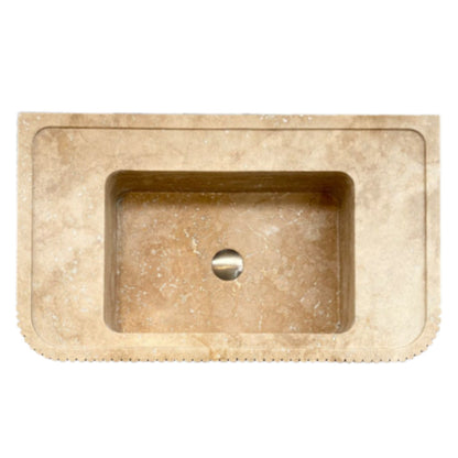 TCSC | Tuscany Walnut Travertine Wall-mount Bathroom Vanity Sink Ribbed Textured Front