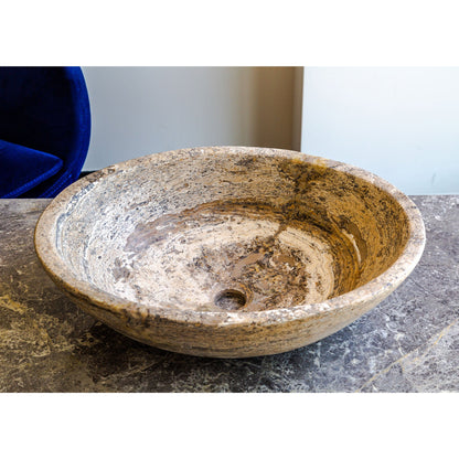 TCSC | Valencia Travertine Natural Stone Above Vanity Oval Vessel Sink (W)16" (L)21" (H)6"