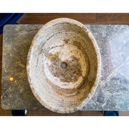 TCSC | Valencia Travertine Natural Stone Above Vanity Oval Vessel Sink (W)16" (L)21" (H)6"