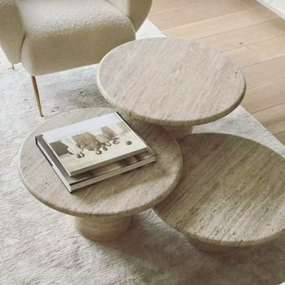 TCSC | Valencia Travertine Coffee Table Vein-cut Round Set of 3 Polished