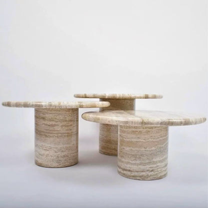 TCSC | Valencia Travertine Coffee Table Vein-cut Round Set of 3 Polished