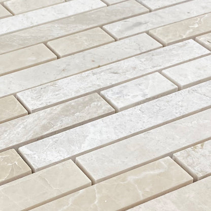 TCSC | Vanilla Beige Marble Strip Liner on 12" x 12" Mesh Mosaic Tile - Belair Collection