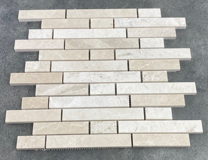 TCSC | Vanilla Beige Marble Strip Liner on 12" x 12" Mesh Mosaic Tile - Belair Collection