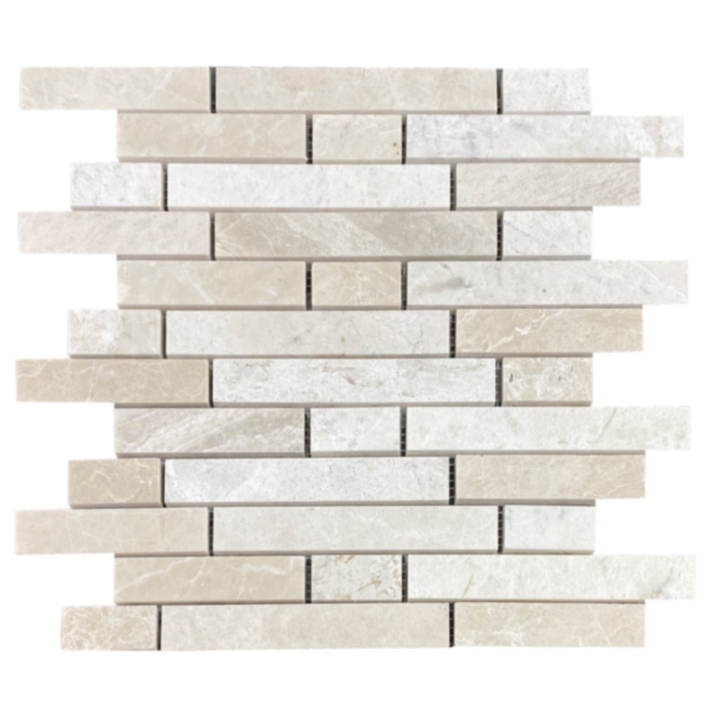 TCSC | Vanilla Beige Marble Strip Liner on 12" x 12" Mesh Mosaic Tile - Belair Collection