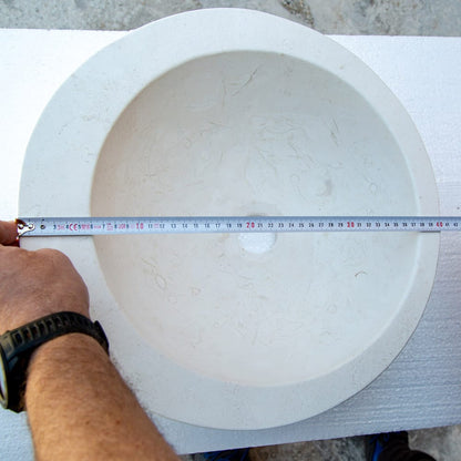 TCSC | White Limestone Natural Stone Sloped Rim Above Vanity Bathroom Sink