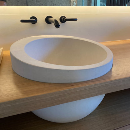 TCSC | White Limestone Natural Stone Sloped Rim Above Vanity Bathroom Sink