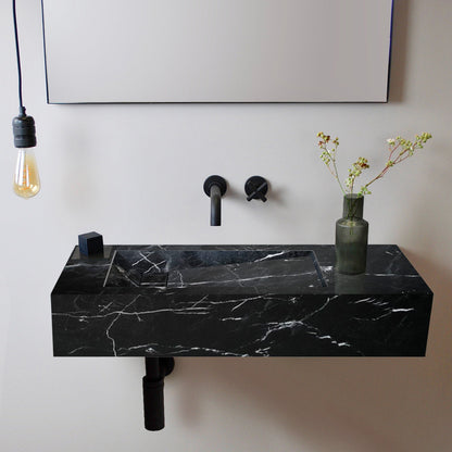 TCSC | Alexandrette Black Marble Modern Rectangular Sink Wall-mount Bathroom Sink (W)18" (L)30" (H)7"