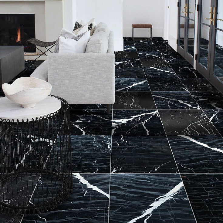 TCSC | Alexandrette Black Marble Polished Floor and Wall Tile - Large Format - Livfloors Collection