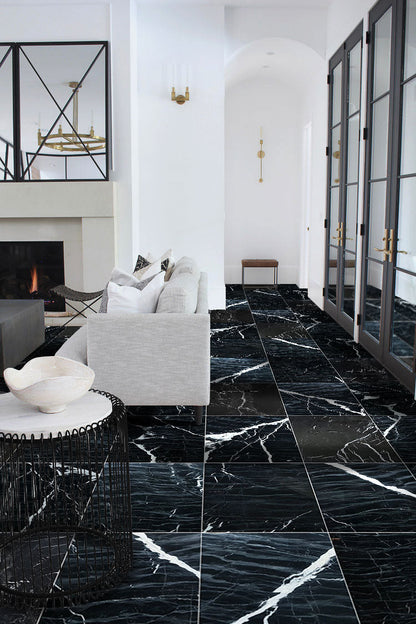 TCSC | Alexandrette Black Marble Polished Floor and Wall Tile - Large Format - Livfloors Collection