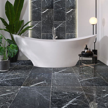 TCSC | Amanos Black Marble Polished Floor and Wall Tile - Large Format - Livfloors Collection