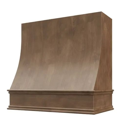 Riley & Higgs American Walnut Wood Range Hood With Sloped Front and Decorative Trim - 30", 36", 42", 48", 54" and 60" Widths Available