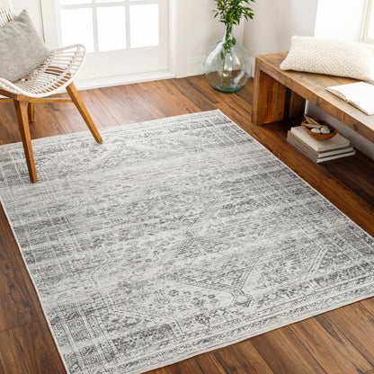 Barny Cream & Gray Washable Area Rug.