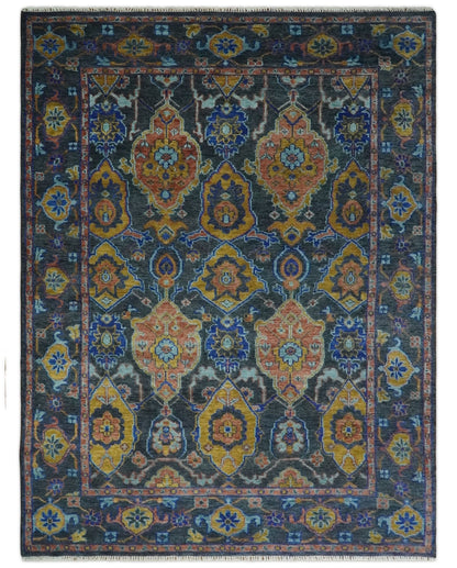 Custom Made Antique look Traditional Ikat Large Design Gray, Rust and Blue Hand knotted Oushak wool Area Rug