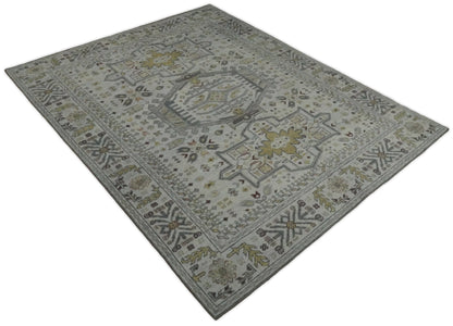 Vintage Distressed Turkish Hand Knotted Serapi Silver, Gray and Olive Traditional Custom Made wool Area Rug