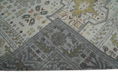 Vintage Distressed Turkish Hand Knotted Serapi Silver, Gray and Olive Traditional Custom Made wool Area Rug