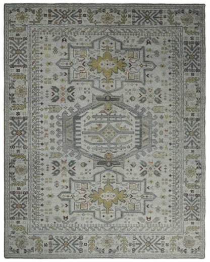 Vintage Distressed Turkish Hand Knotted Serapi Silver, Gray and Olive Traditional Custom Made wool Area Rug