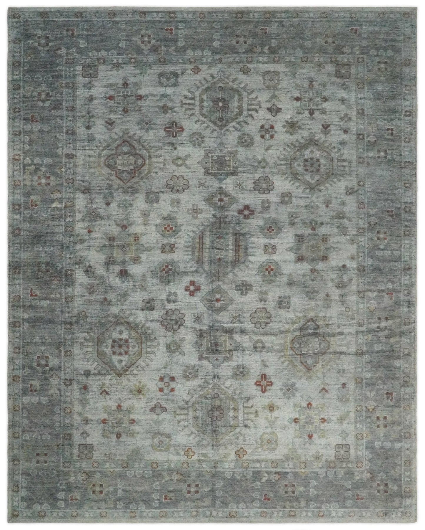 Vintage Distressed Hand Knotted Serapi Silver and Rust Traditional Antique Custom Made Area Rug