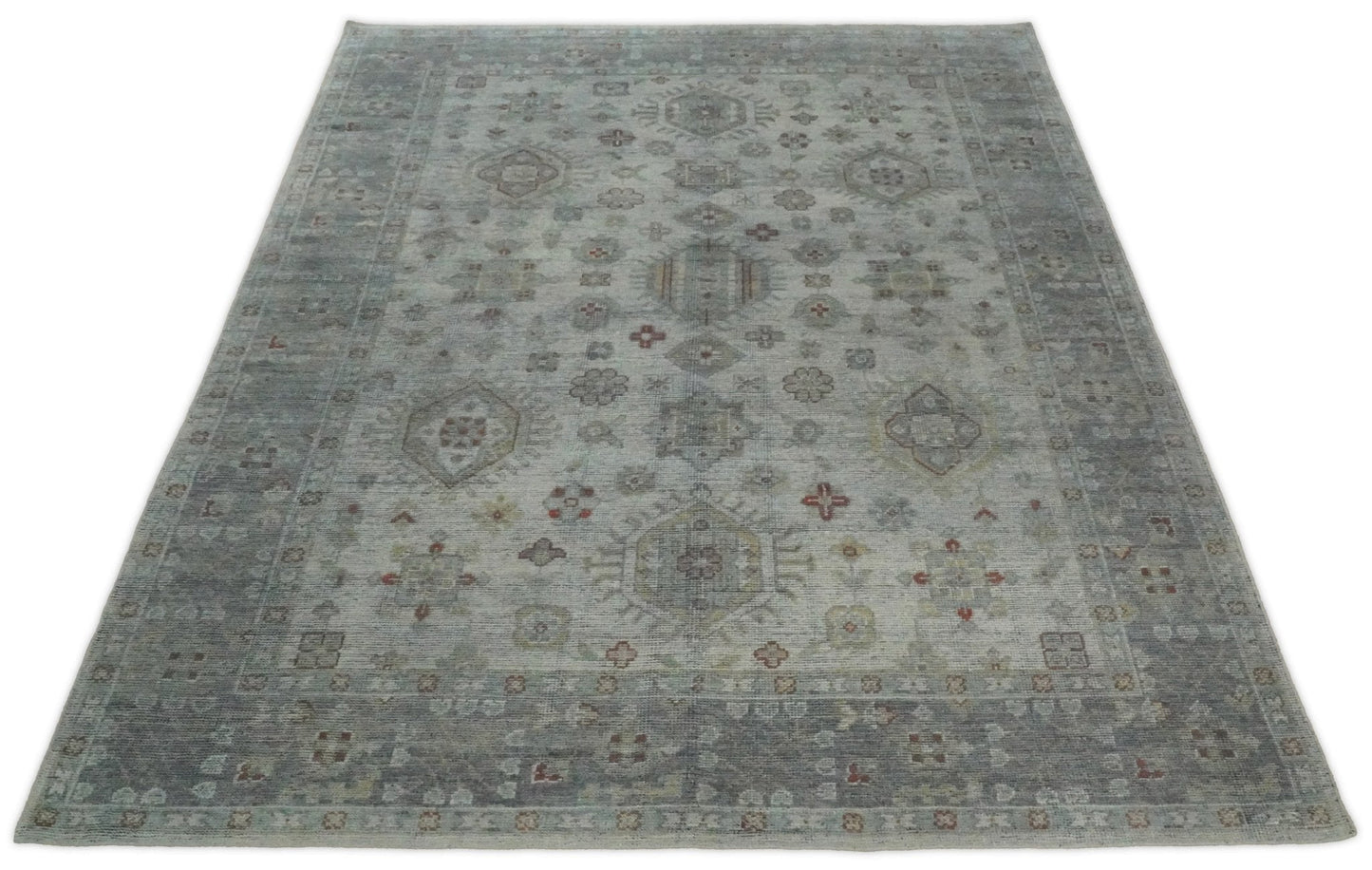 Vintage Distressed Hand Knotted Serapi Silver and Rust Traditional Antique Custom Made Area Rug