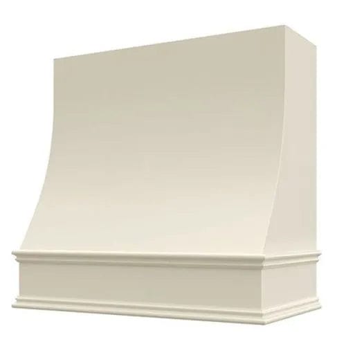 Riley & Higgs Antique White Wood Range Hood With Sloped Front and Decorative Trim - 30", 36", 42", 48", 54" and 60" Widths Available