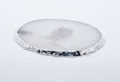 debelleo Barware White Agate Geode Coaster Natural Cut with Plated Edge