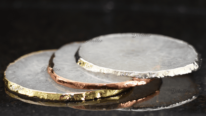 debelleo Barware White Agate Geode Coaster Natural Cut with Plated Edge